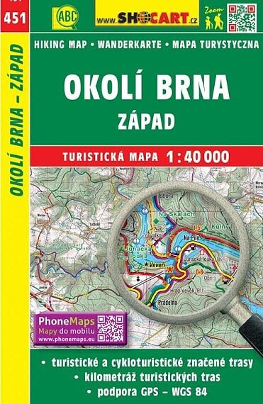 Okolí Brna západ 1:40 000 turistická mapa 451